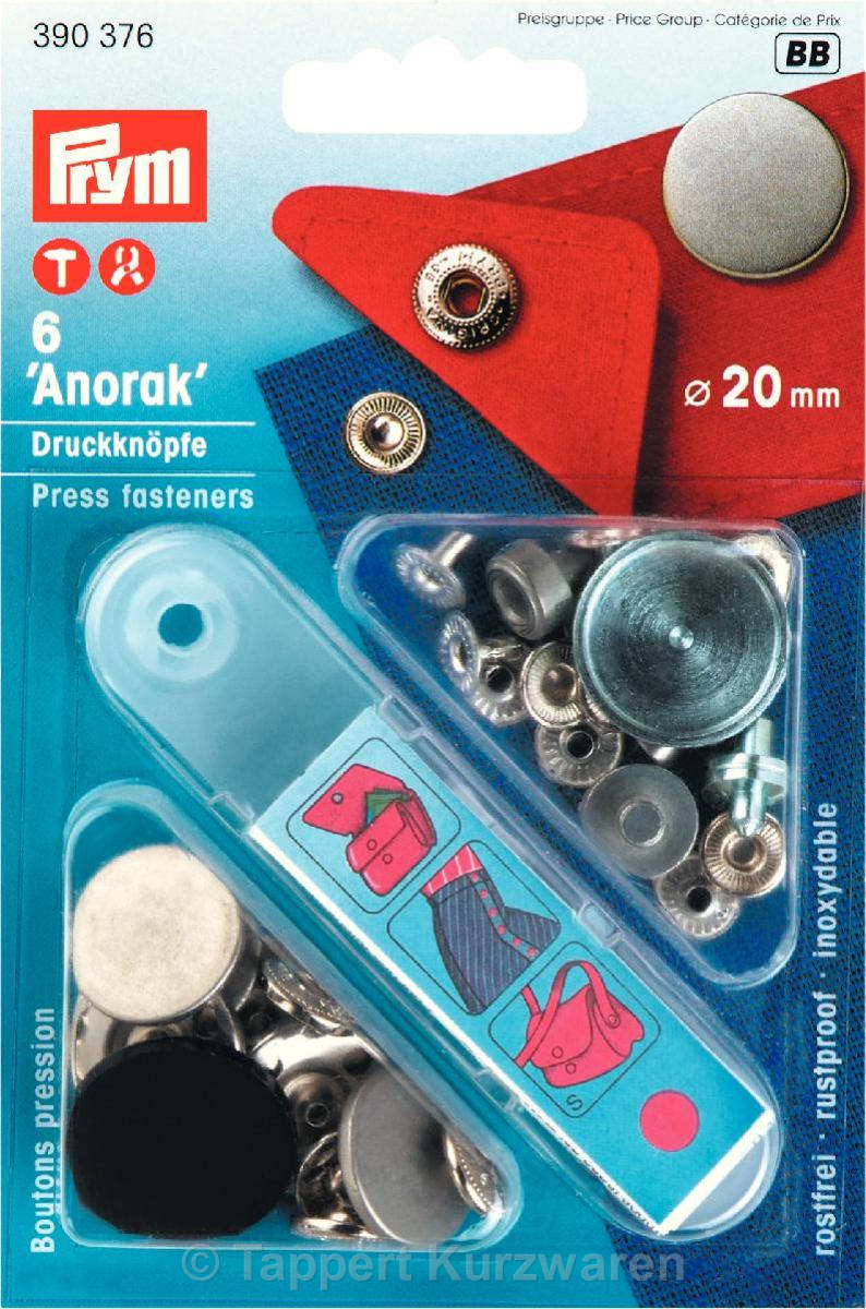 Prym Druckknöpfe Anorak Flach 20 mm 6 Stück 390376 Tappert Kurzwaren