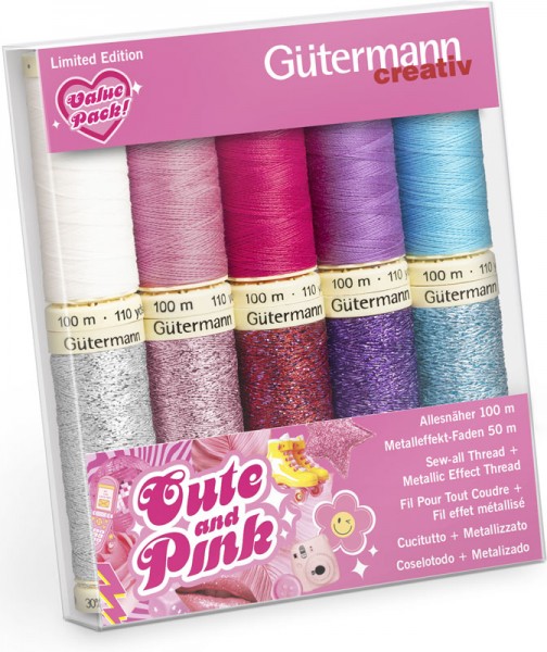 Gütermann Nähgarn-Set mit Metalleffektgarn Cute and Pink