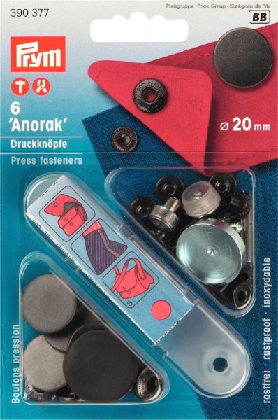 Prym Druckknöpfe Anorak Flach 20 mm, 6 Stück