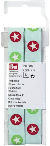 Prym Webband Sterne grün/rot 15 mm, 2 m