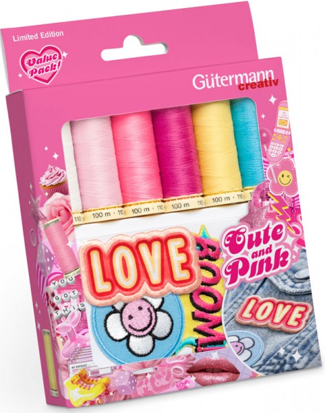 Gütermann Cute and Pink Nähgarn-Set mit Applikationen 6x100m