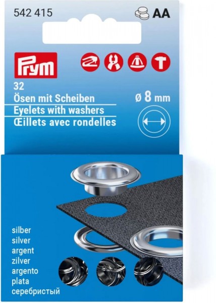 Prym Ösen mit Scheiben 8 mm, 32 Stück